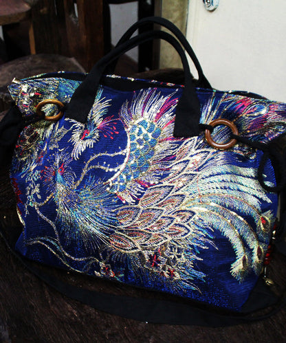 Dam Etnisk Broderad Canvas Axelväska med Justerbar Axelrem