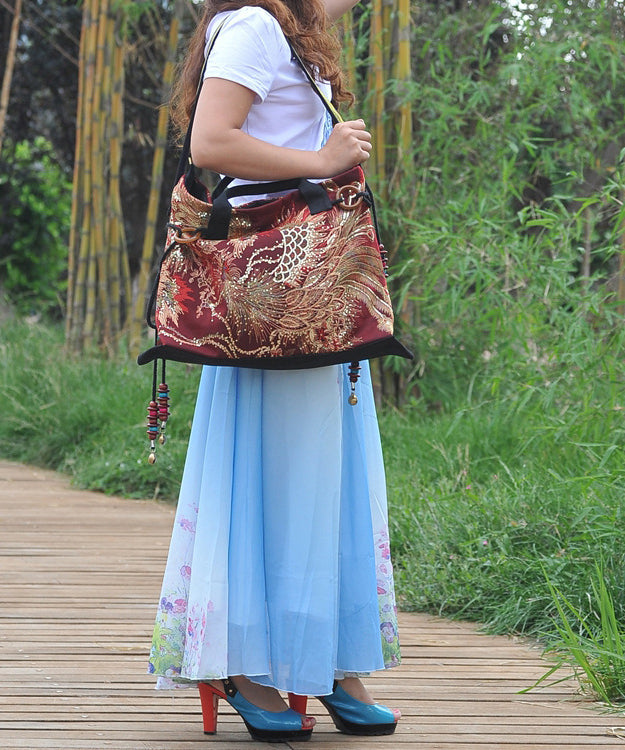 Dam Etnisk Broderad Canvas Axelväska med Justerbar Axelrem