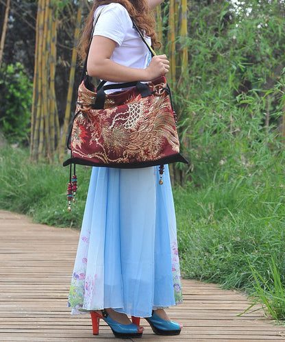 Dam Etnisk Broderad Canvas Axelväska med Justerbar Axelrem