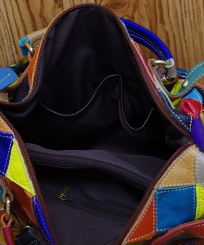 Dam Elegant Kalvläder Handväska med Kontrasterande Rutig Design