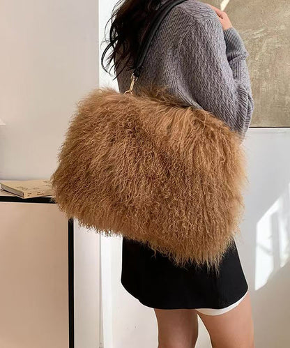 Dam Elegant Fårskinn Axelväska med Justerbar Axelrem och Fickor
