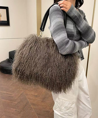 Dam Elegant Fårskinn Axelväska med Justerbar Axelrem och Fickor