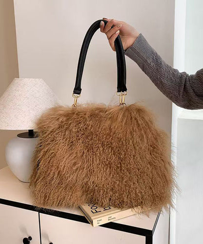 Dam Elegant Fårskinn Axelväska med Justerbar Axelrem och Fickor