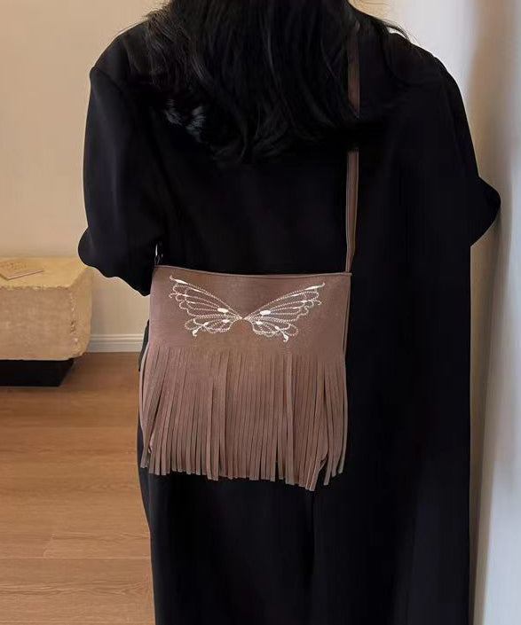 Dam Elegant Mocka Messenger Väska med Fjärils Tassel
