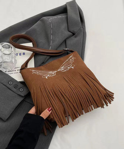 Dam Elegant Mocka Messenger Väska med Fjärils Tassel