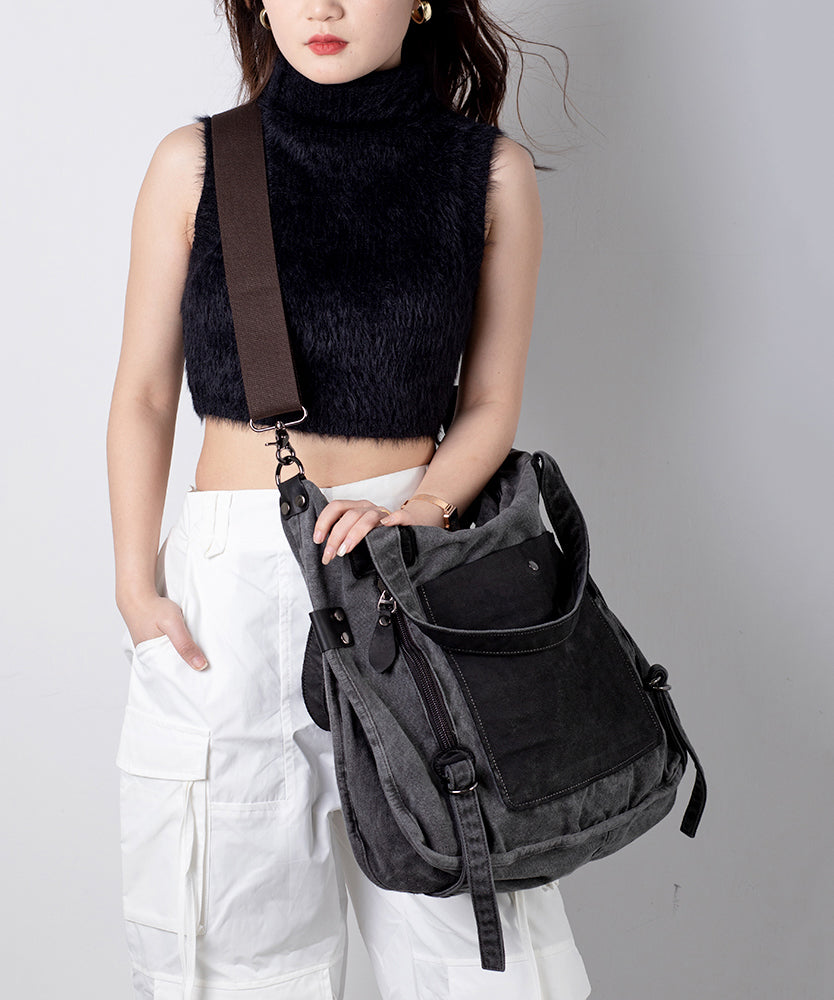 Dam Elegant Handgjord Duk Handväska med Fickor och Zip-up Stängning