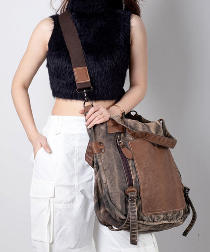 Dam Elegant Handgjord Duk Handväska med Fickor och Zip-up Stängning