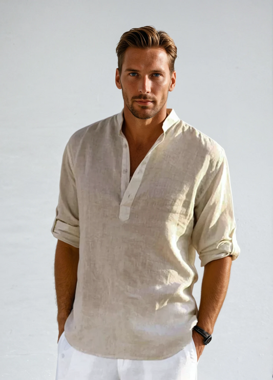 Herr Linne Skjorta med Andningsbar Design för Varma Dagar 0