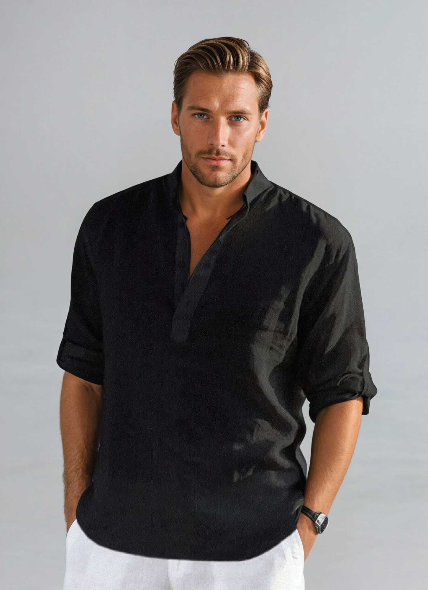 Herr Linne Skjorta med Andningsbar Design för Varma Dagar 1