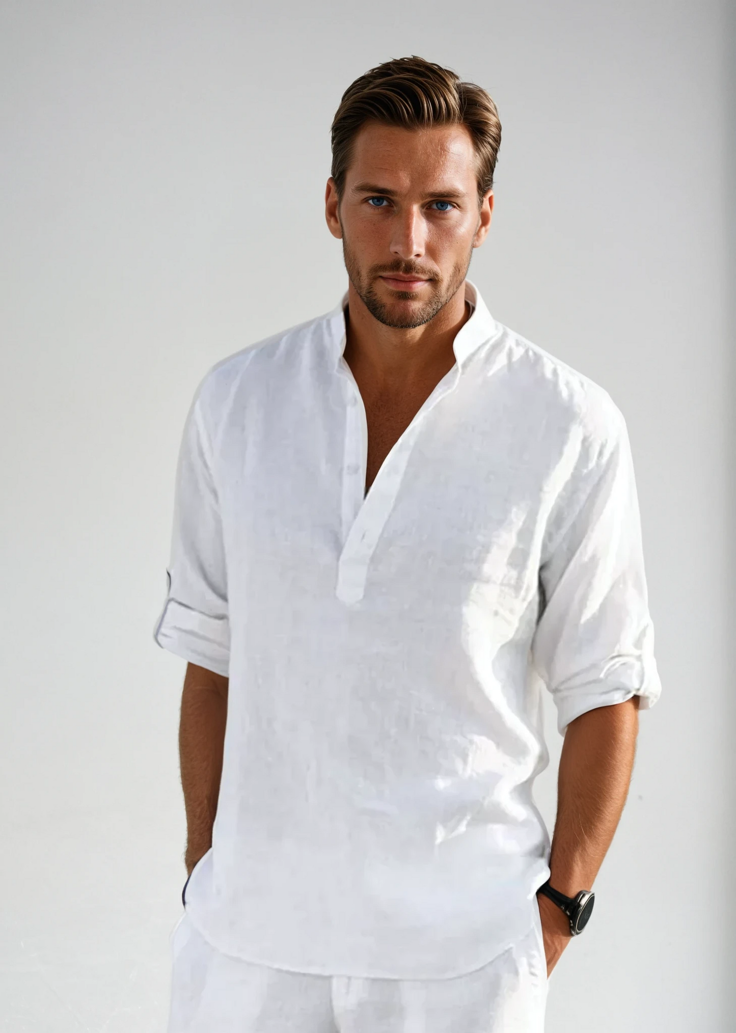 Herr Linne Skjorta med Andningsbar Design för Varma Dagar 2