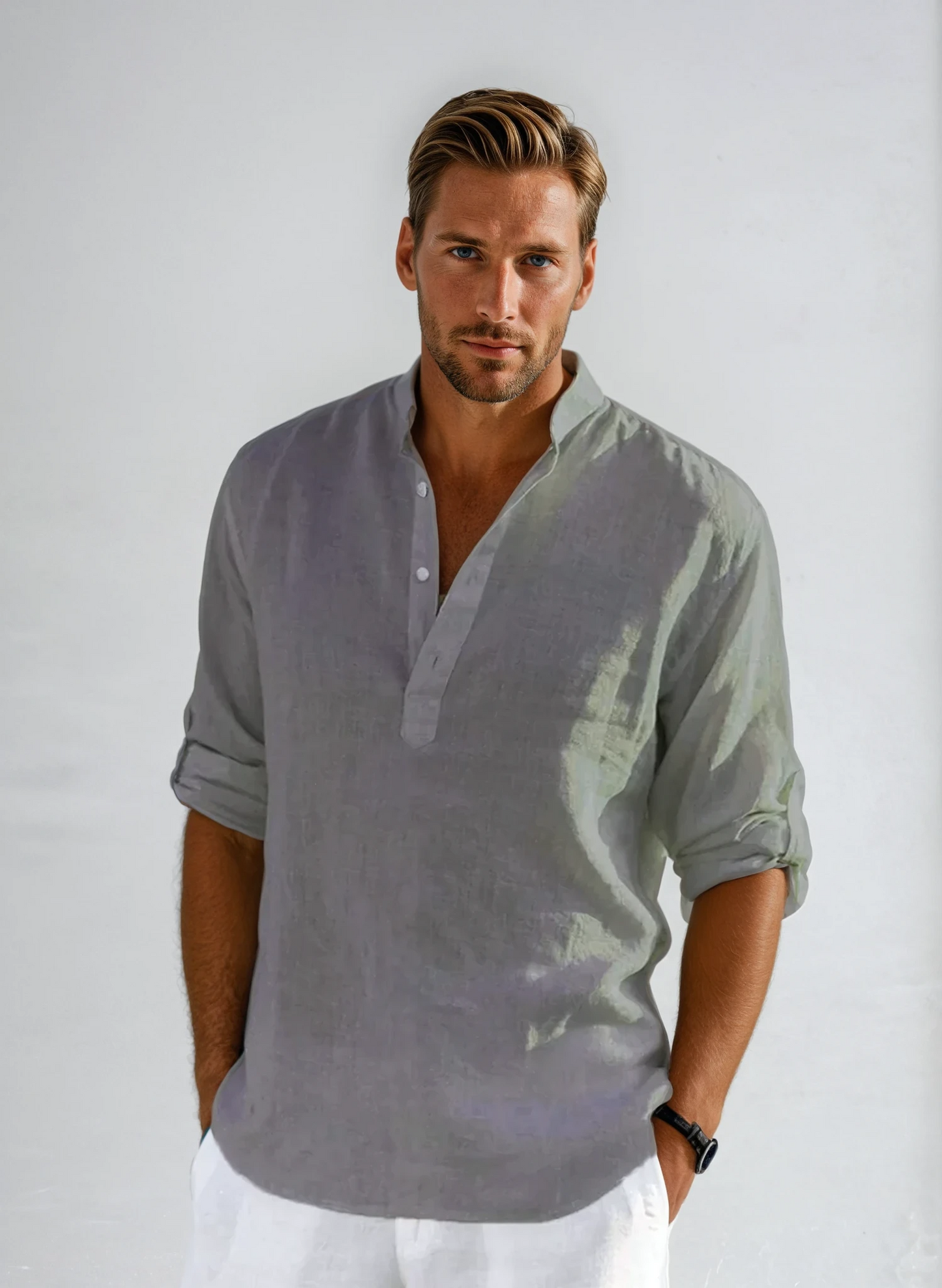 Herr Linne Skjorta med Andningsbar Design för Varma Dagar 4