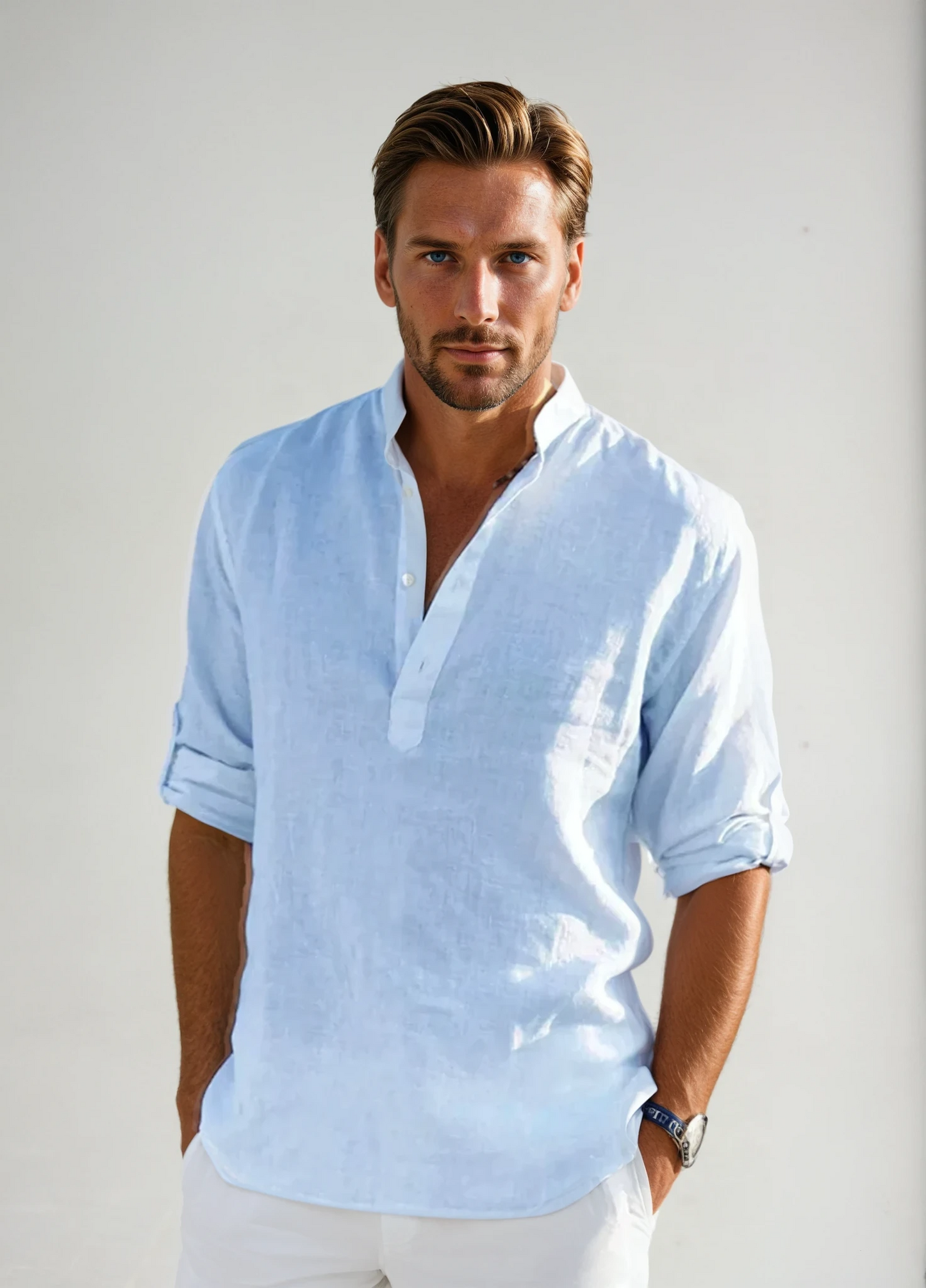 Herr Linne Skjorta med Andningsbar Design för Varma Dagar 5