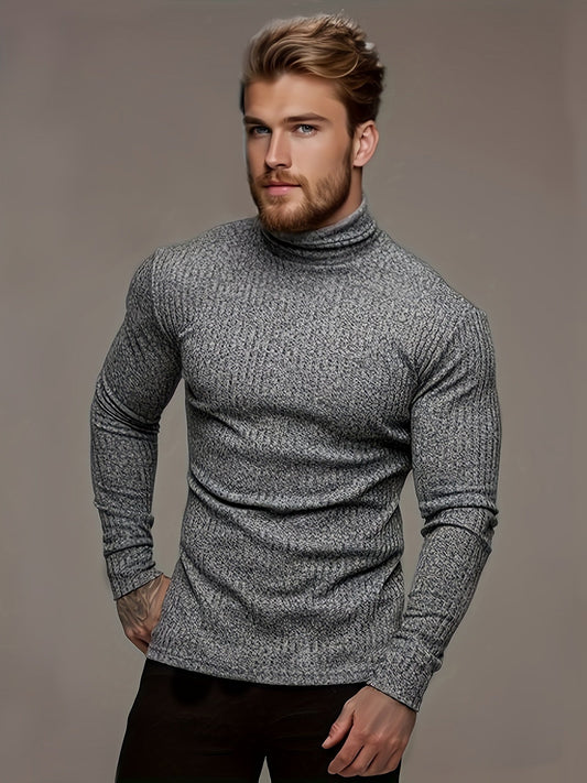 Herr Smal Passform Turtleneck med Långa Ärmar