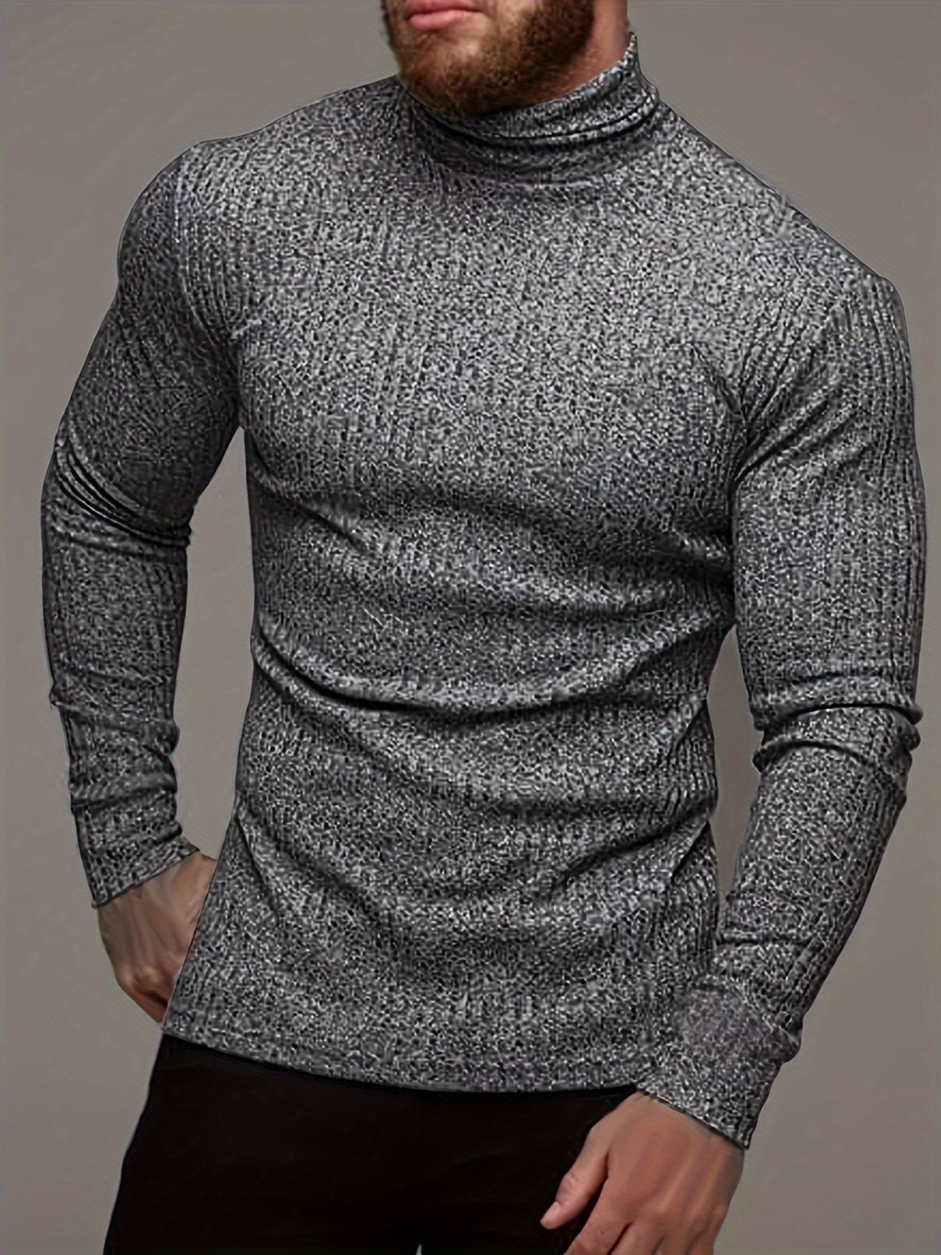 Herr Smal Passform Turtleneck med Långa Ärmar