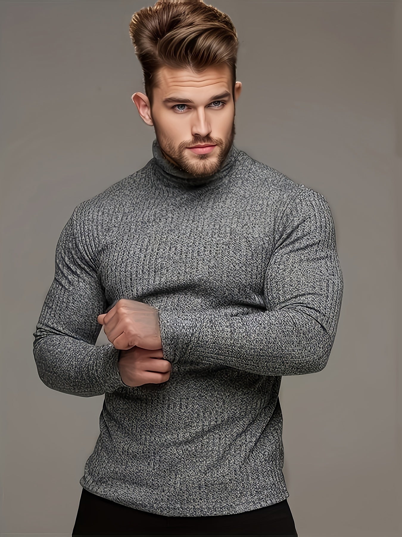 Herr Smal Passform Turtleneck med Långa Ärmar