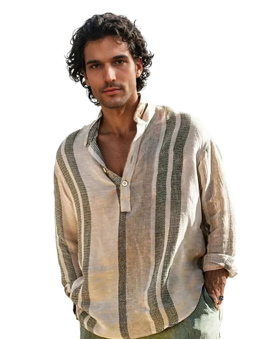 Herrens Randiga Skjorta med Ståkrage