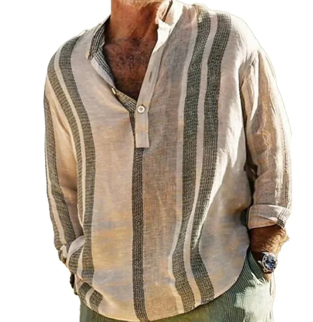 Herrens Randiga Skjorta med Ståkrage