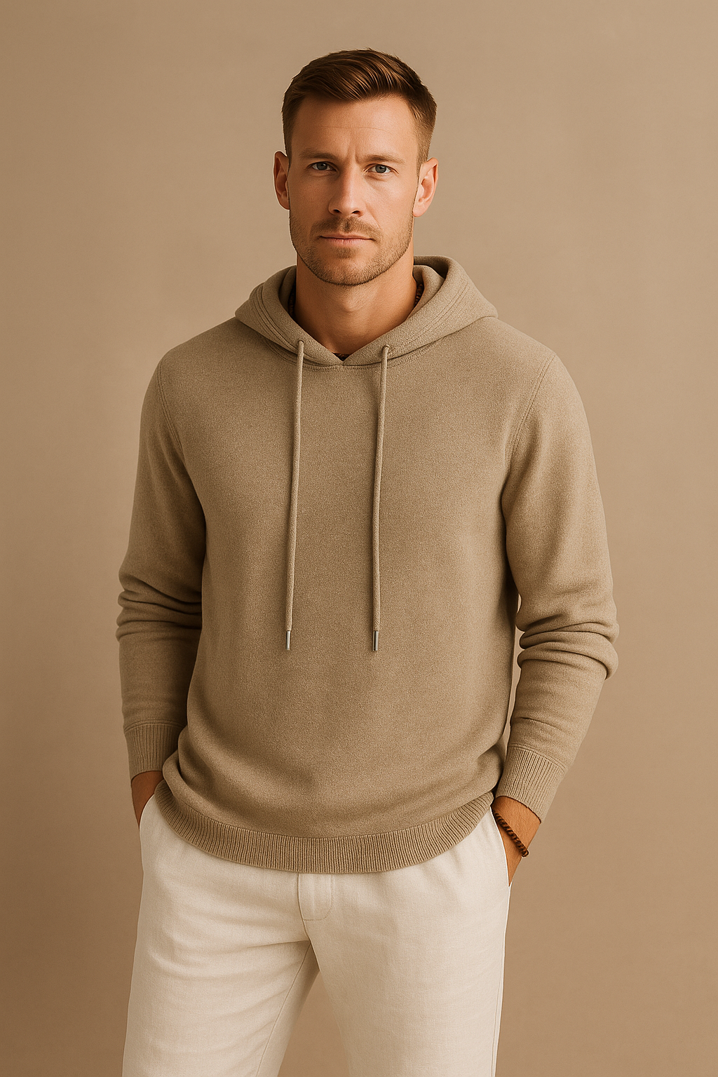 Herrens Avslappnade Huvtröja med Justerbara Snören och Ribbade Kanter 3