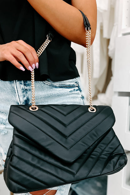 Dam Chic Quiltet Fuskeskinn Håndveske med Gull Maskinvare