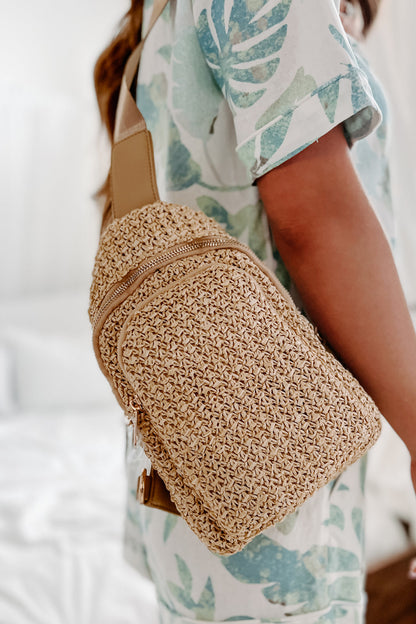 Dam Unik Halm Slingväska med Två Fack och Justerbar Rem