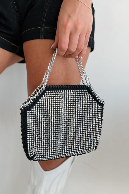 Dam Elegant Crossbody-veske i Rhinestones med Sølvkjede