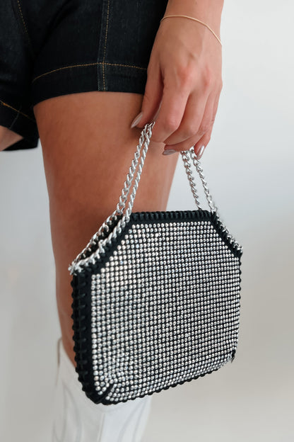 Dam Elegant Crossbody-veske i Rhinestones med Sølvkjede