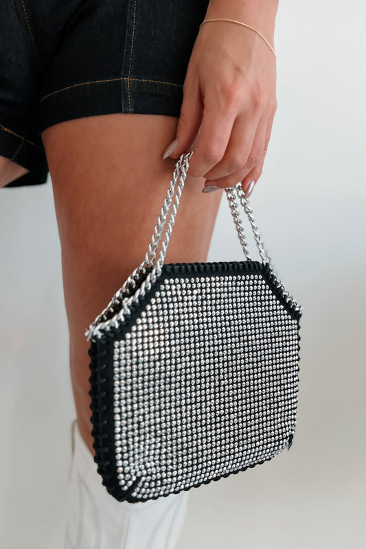 Dam Elegant Crossbody Taske i Rhinestones med Sølvkæde