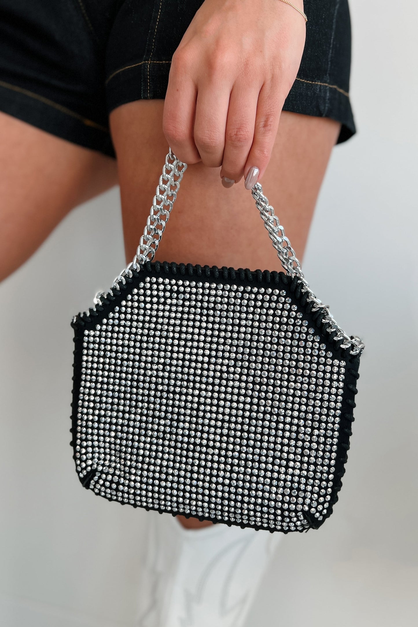 Dam Elegant Crossbody-veske i Rhinestones med Sølvkjede
