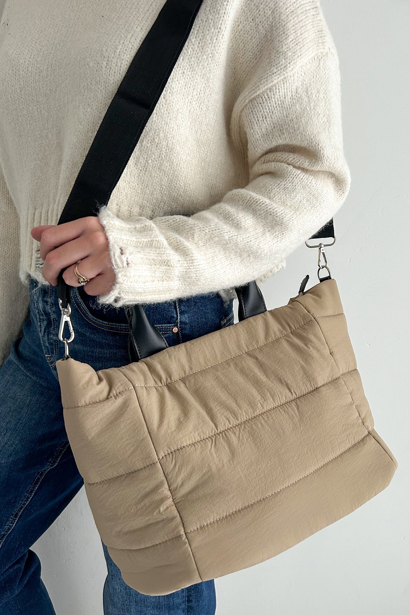 Dam Stilren Nylon Totväska med Avtagbar Crossbody Rem och Inre Fickor