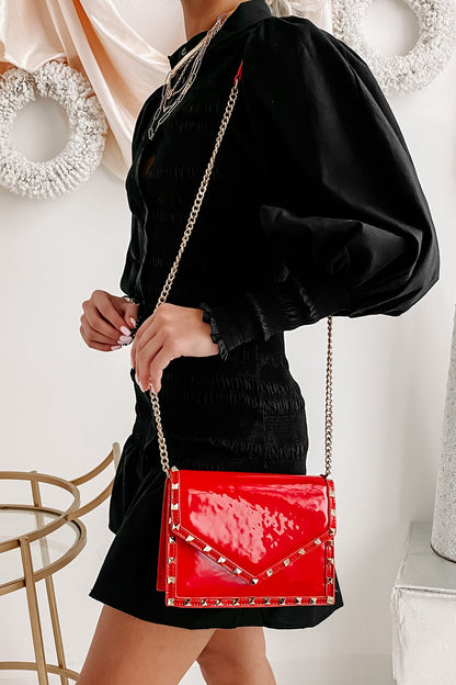 Dam Elegant Faux Læder Crossbody Taske med Nitter og Aftagelig Kæde