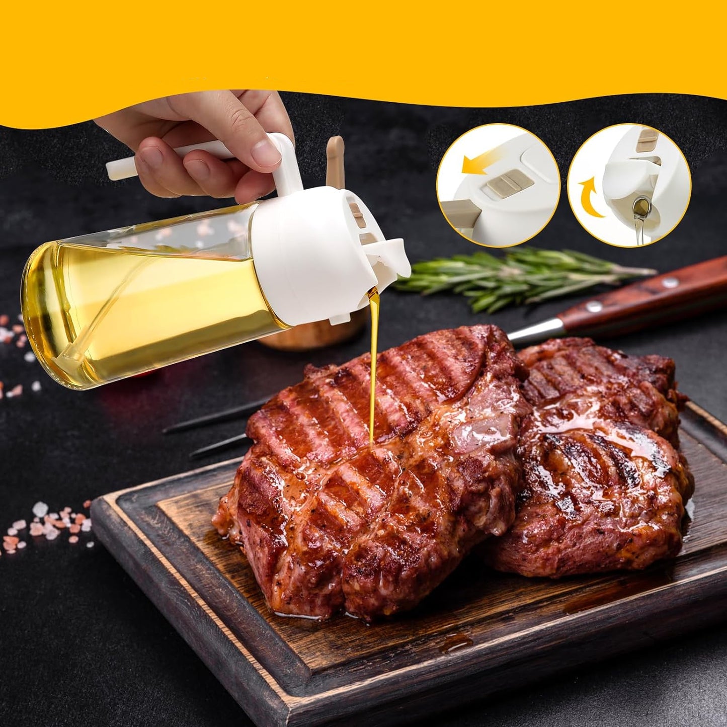 Köksoljeflaska och Sprutflaska med Bred Öppning, 2-Pack