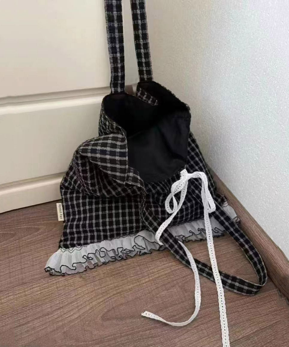 Dam Elegant Mjuk Bomull Axelväska med Spetsdetaljer