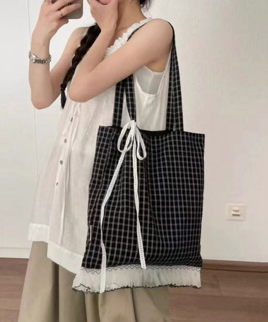 Dam Elegant Mjuk Bomull Axelväska med Spetsdetaljer