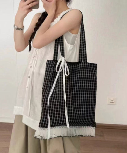Dam Elegant Mjuk Bomull Axelväska med Spetsdetaljer