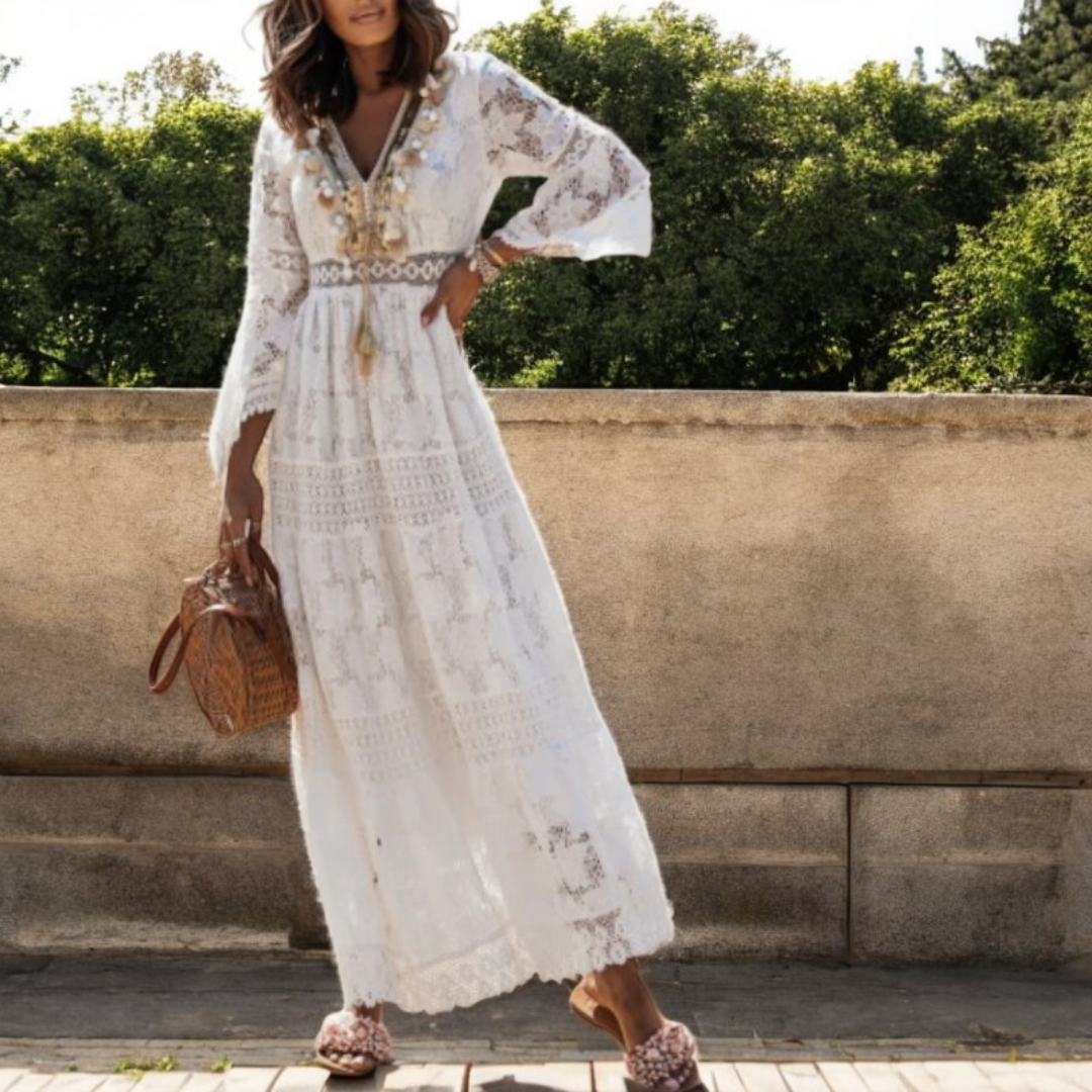 Dam V-ringad Maxiklänning | Spets