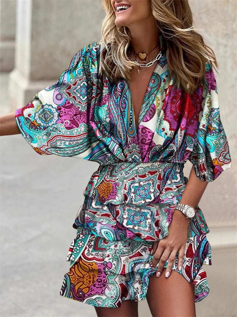 Dam Miniklänning | Djup V-ringning | Volanger