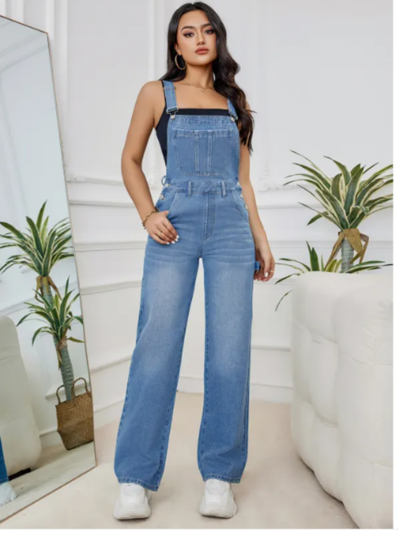 Dam Jumpsuit med Breda Ben och Justerbara Remmar
