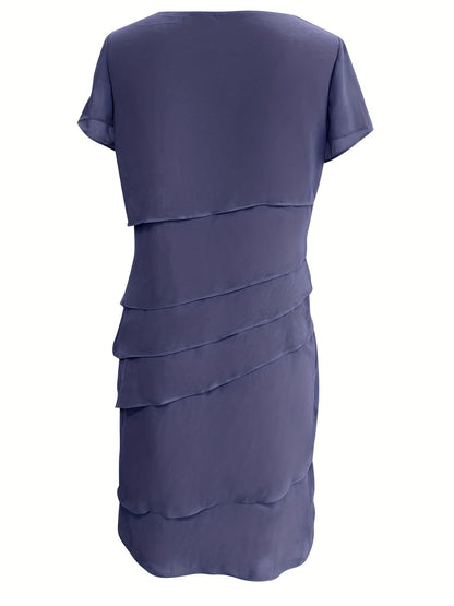 Kvinnors Formell Klänning med Rund Hals och Kort Ärmar 6