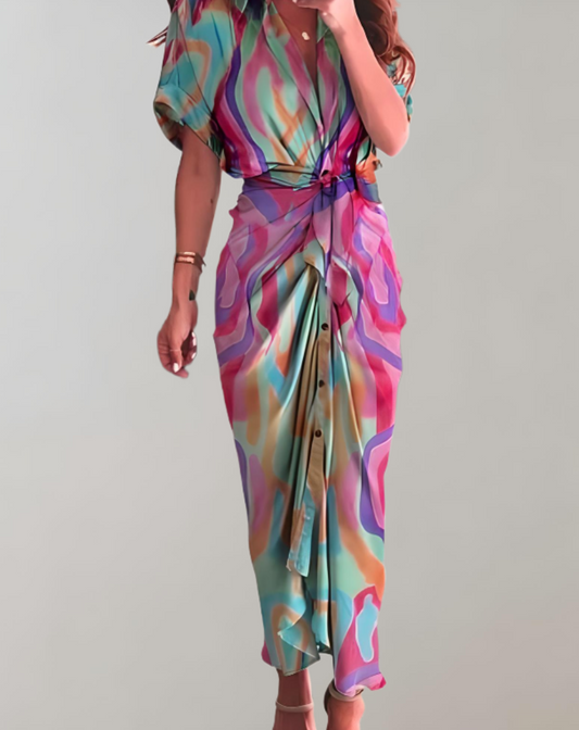 Dam Klassisk Lång Klänning med Batwing Ärmar