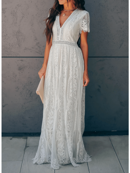 Dam V-ringad Maxiklänning | Kortärmad