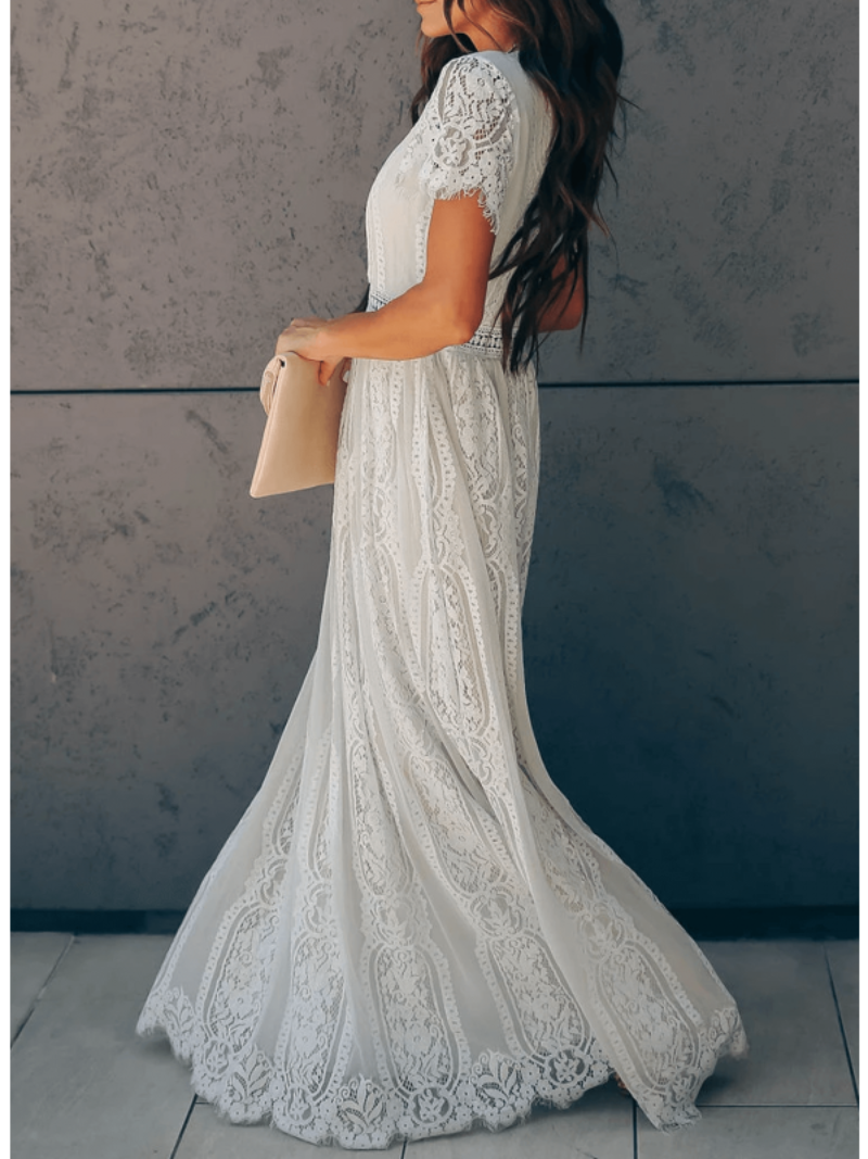 Dam V-ringad Maxiklänning | Kortärmad