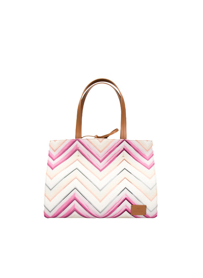 Dam Elegant Canvas Tote Veske med Lærremmer og Glidelåslomme