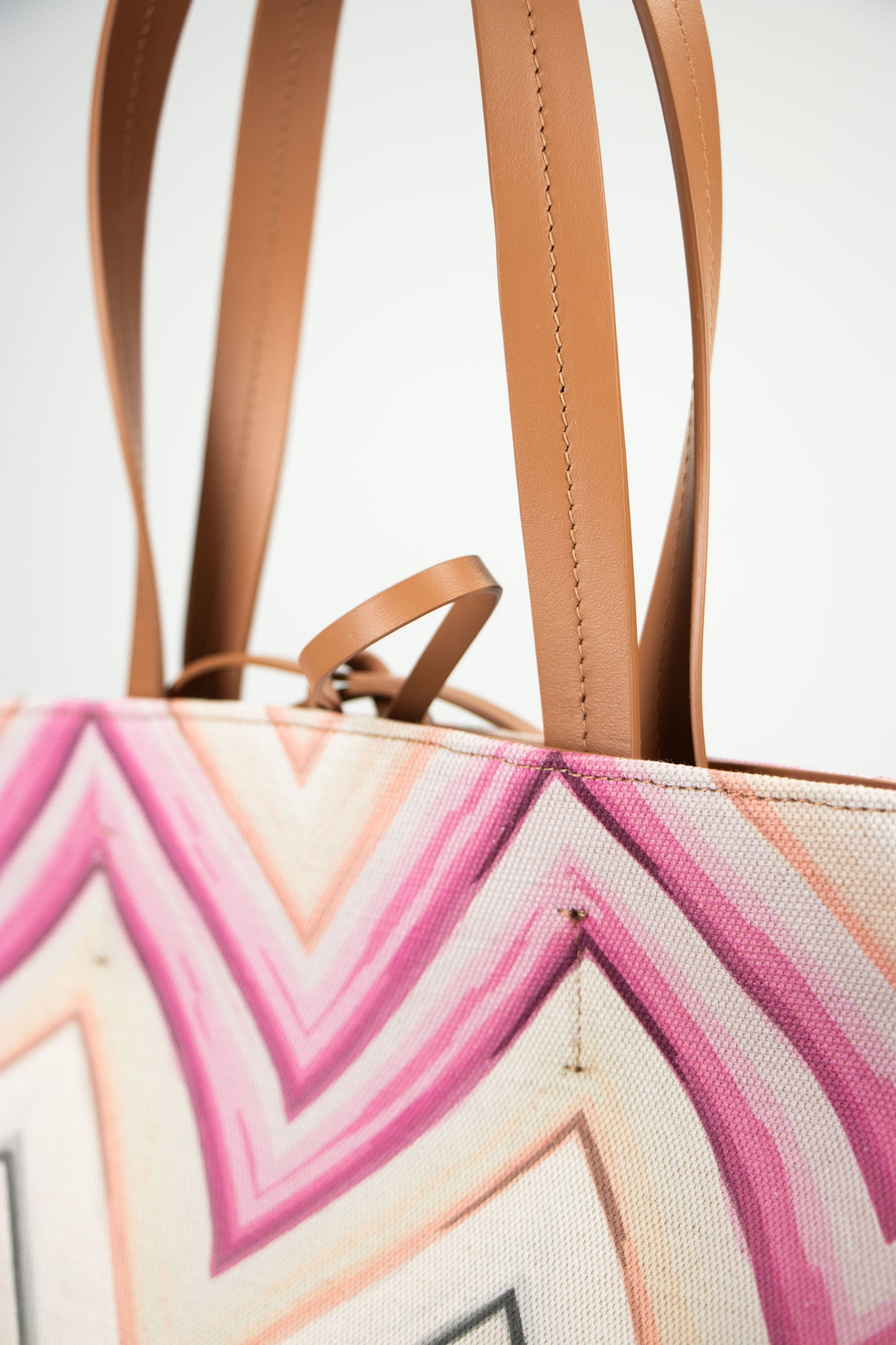 Dam Elegant Canvas Tote Veske med Lærremmer og Glidelåslomme