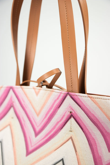 Dam Elegant Canvas Tote Veske med Lærremmer og Glidelåslomme