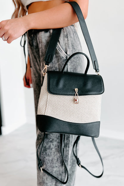 Dam Mångsidig Canvas Ryggsäck med Chevronmönster och Avtagbara Remmar