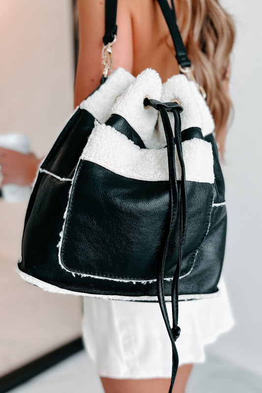 Damens Mångsidiga Sherpa Handväska med Dragstringsstängning