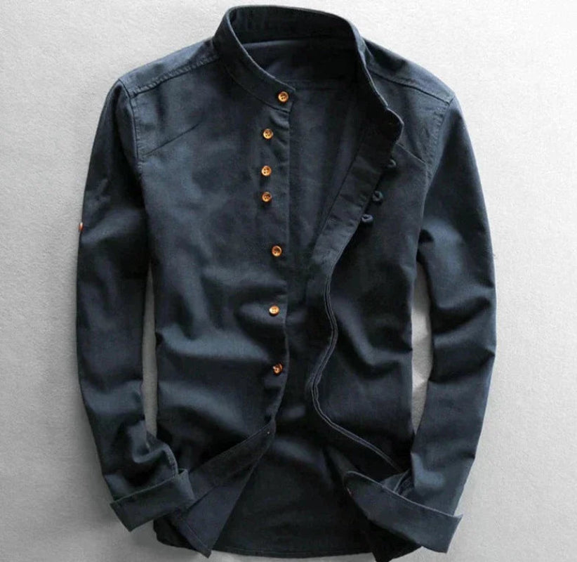 Mäns Klassiska Linneskjorta med Unika Detaljer 0