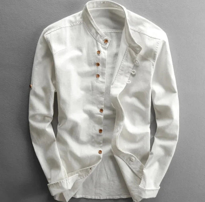 Mäns Klassiska Linneskjorta med Unika Detaljer 1
