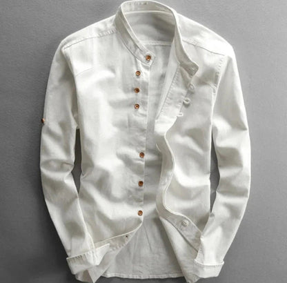 Mäns Klassiska Linneskjorta med Unika Detaljer 1