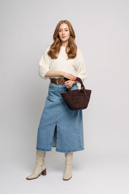 Dam Klassisk Raffia Handväska med Palmdetalj och Rymligt Huvudrum